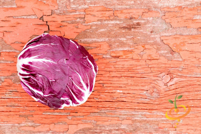 Classic red radicchio with white veins on rustic wooden background